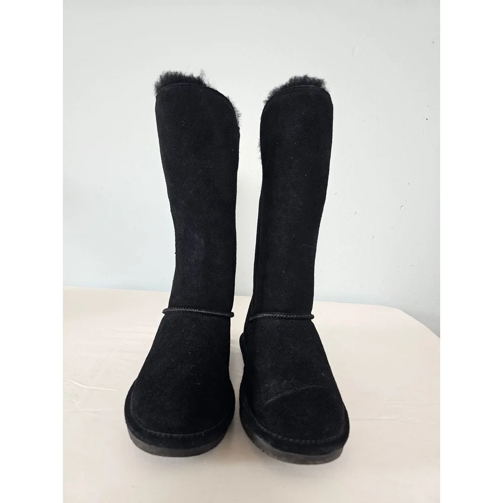 Winter Cozy Bearpaw Emma Toggle Tall Boots Women 8 Black Suede Faux Fur Lining